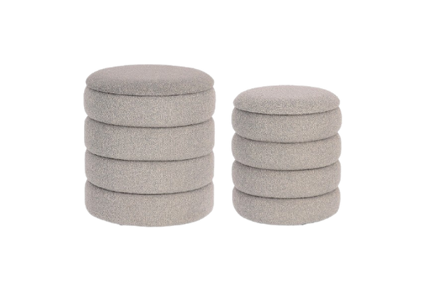 Set of 2 Storage Poufs – Light Grey Bouclé Modern Seating