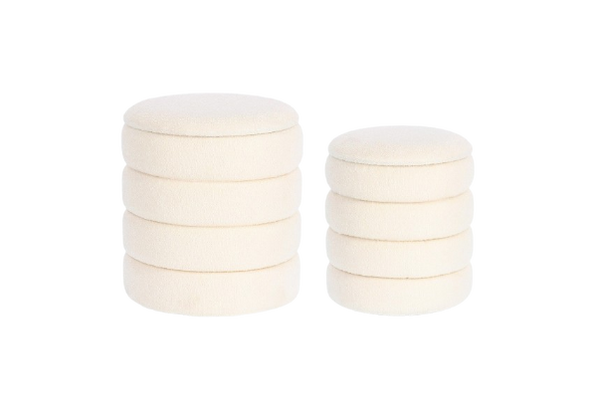 Set of 2 Storage Poufs – White Bouclé Modern Seating