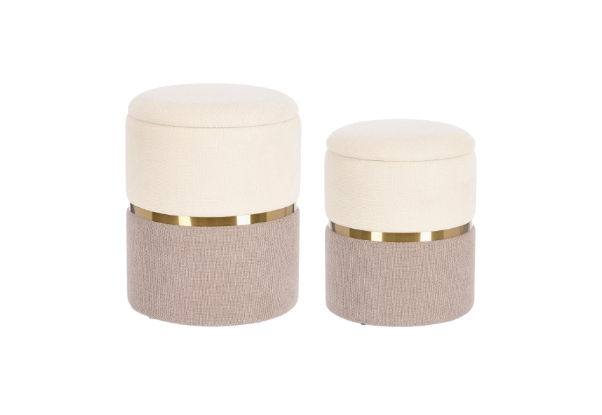Set of 2 Storage Poufs – White & Pink Modern Seating with Hidden Storage