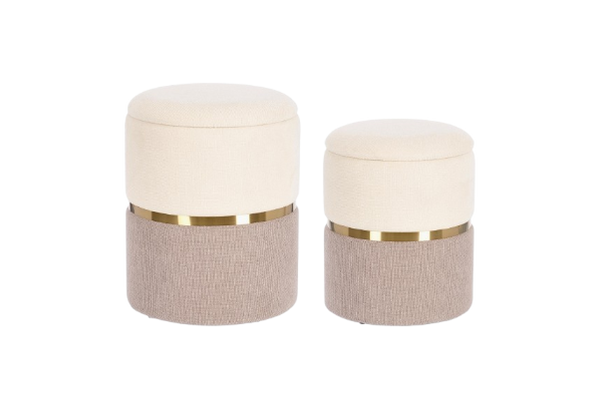 Set of 2 Storage Poufs – White & Pink Modern Seating with Hidden Storage