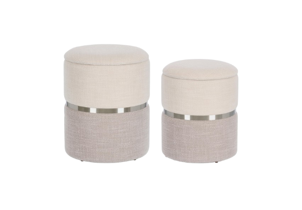 Set of 2 Storage Poufs – White & Grey Modern Seating with Hidden Storage