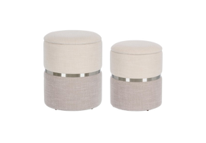 Set of 2 Storage Poufs – White & Grey Modern Seating with Hidden Storage