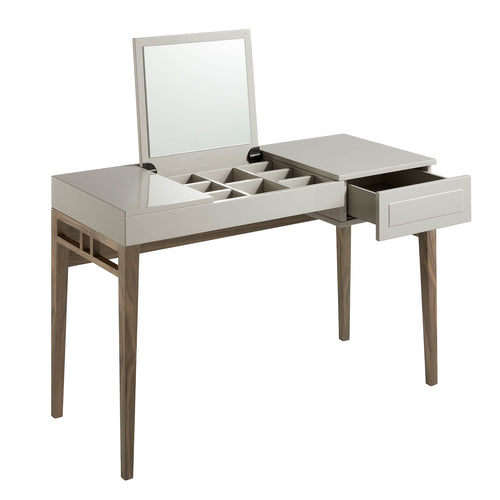 Gray and walnut dressing table with mirror