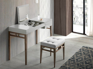 Gray and walnut dressing table with mirror