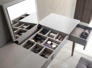 Gray and walnut dressing table with mirror
