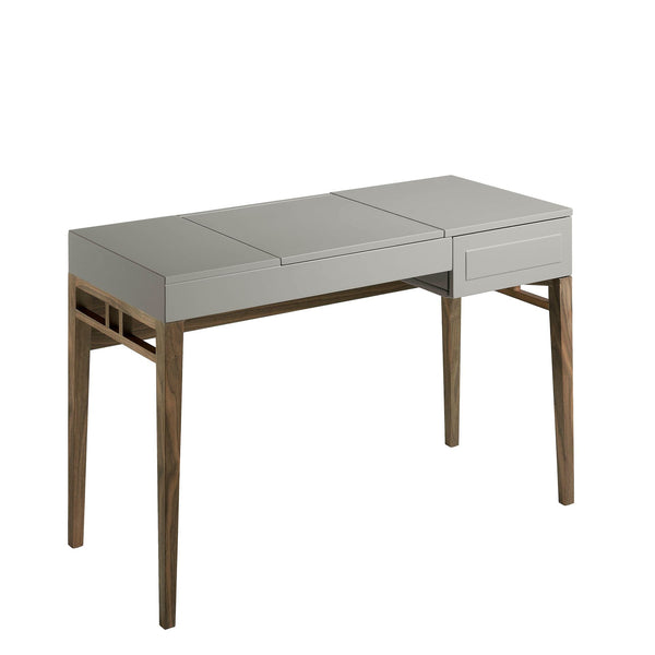 Gray and walnut dressing table with mirror