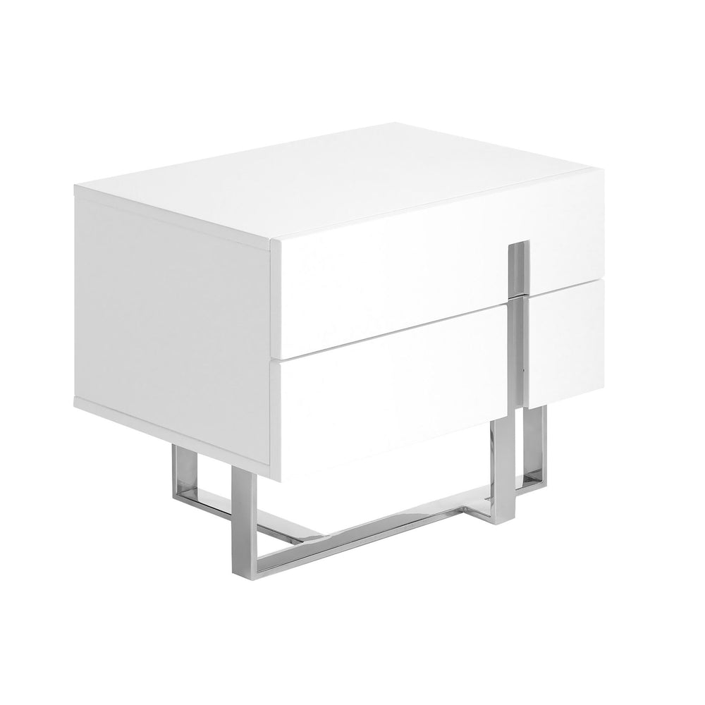 White wood and chrome steel bedside table