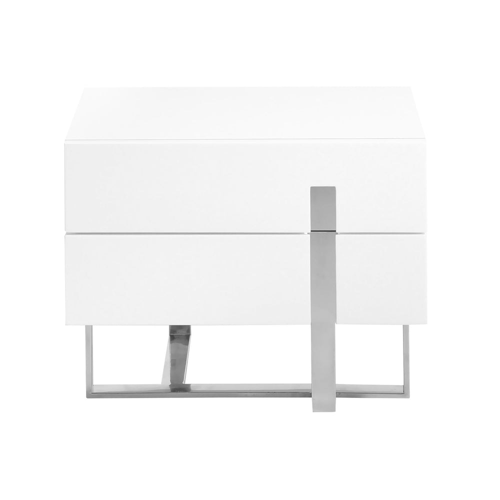 White wood and chrome steel bedside table