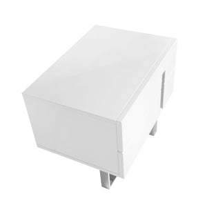 White wood and chrome steel bedside table