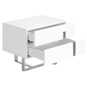 White wood and chrome steel bedside table