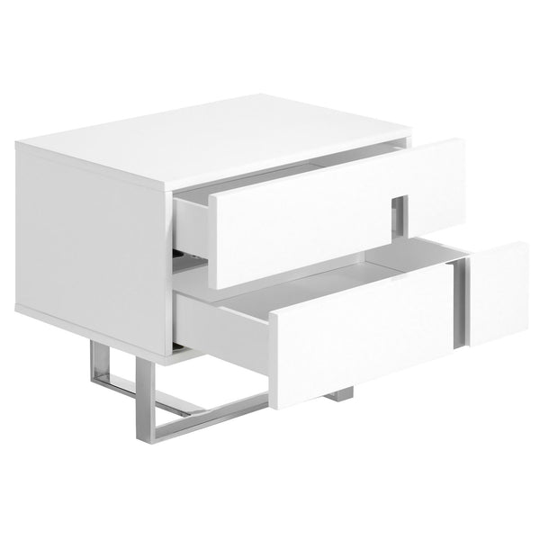 White wood and chrome steel bedside table