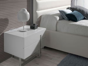 White wood and chrome steel bedside table