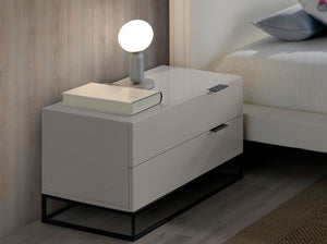 Bedside table in gray wood and black steel