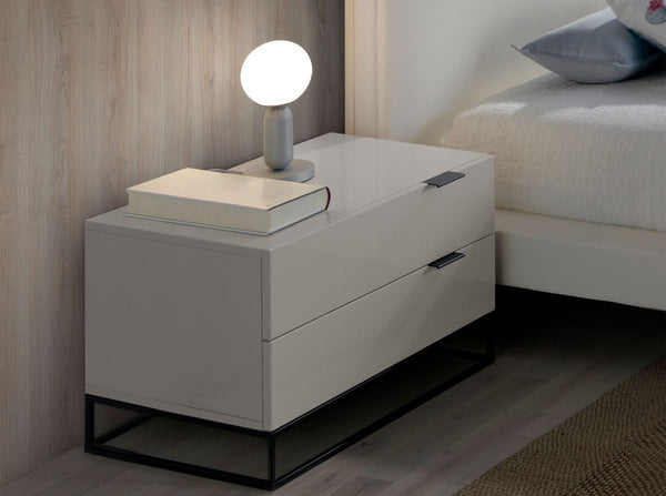 Bedside table in gray wood and black steel