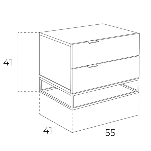 Bedside table in gray wood and black steel