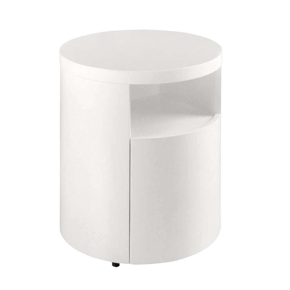 White wooden bedside table