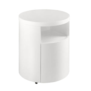 White wooden bedside table