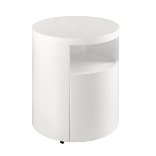 White wooden bedside table