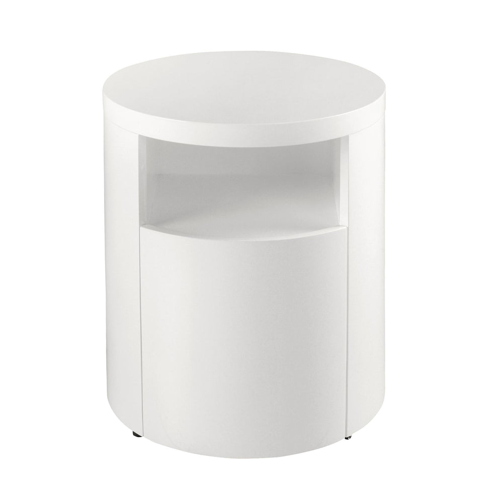 White wooden bedside table
