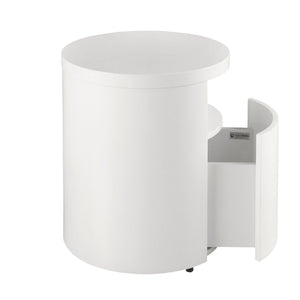White wooden bedside table