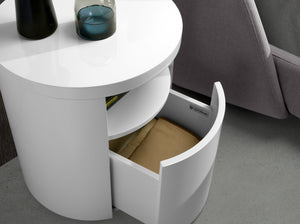 White wooden bedside table