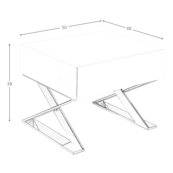 Bedside table in white wood and chromed steel