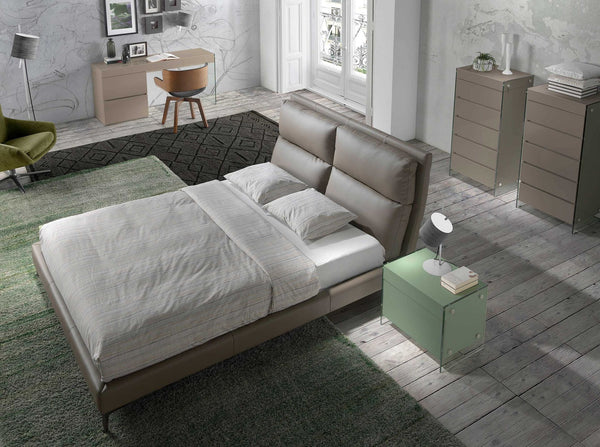 Mink-colored faux leather bed