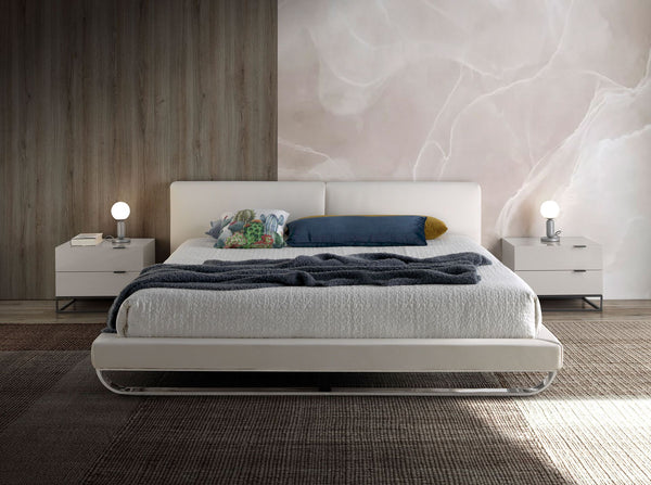 White faux leather bed