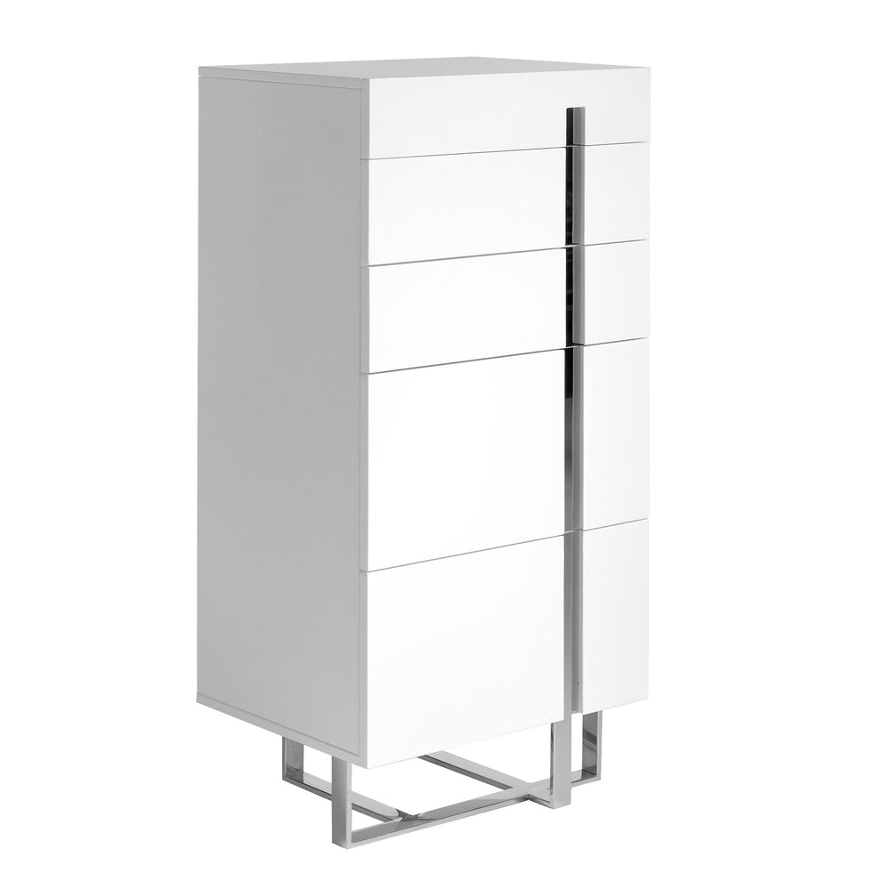 Chiffonier in white wood and chromed steel