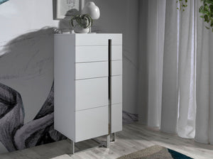 Chiffonier in white wood and chromed steel
