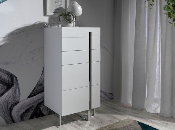 Chiffonier in white wood and chromed steel