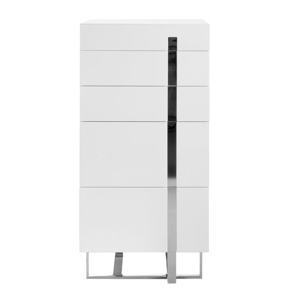 Chiffonier in white wood and chromed steel
