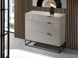 Chest of drawers in gray wood and black steel