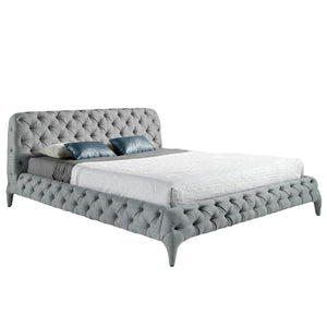 Bed upholstered in gray fabric