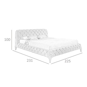Bed upholstered in gray fabric