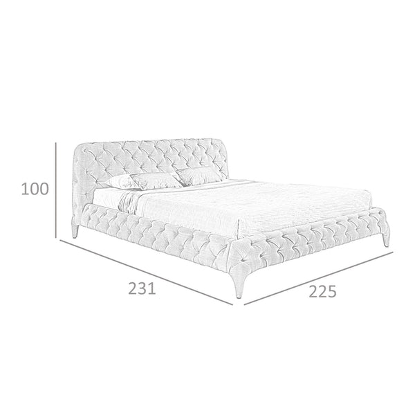 Bed upholstered in gray fabric