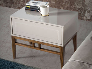 Bedside table in beige and walnut wood