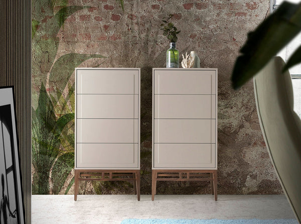 Beige and walnut wood chiffonier