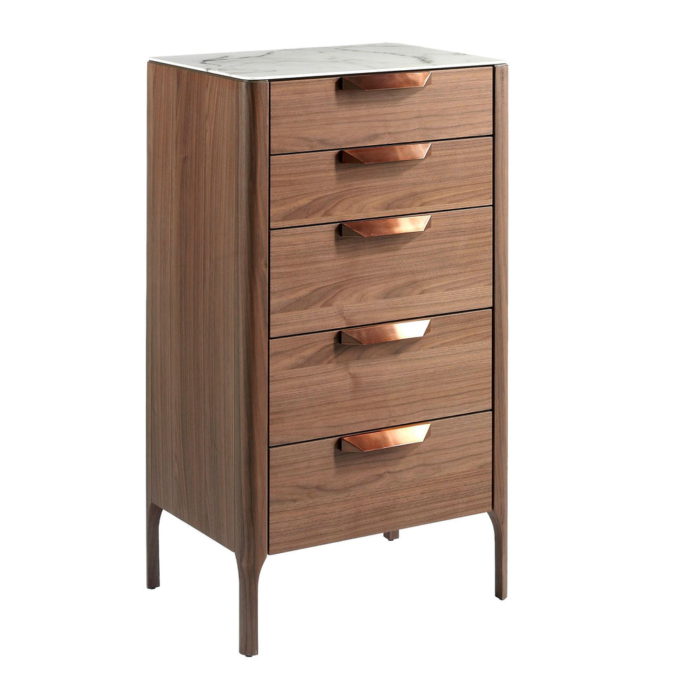 Chiffonier in walnut with glass top imitating marble