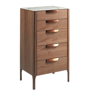 Chiffonier in walnut with glass top imitating marble