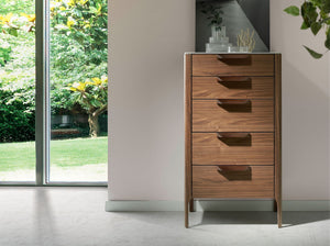 Chiffonier in walnut with glass top imitating marble