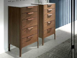 Chiffonier in walnut with glass top imitating marble