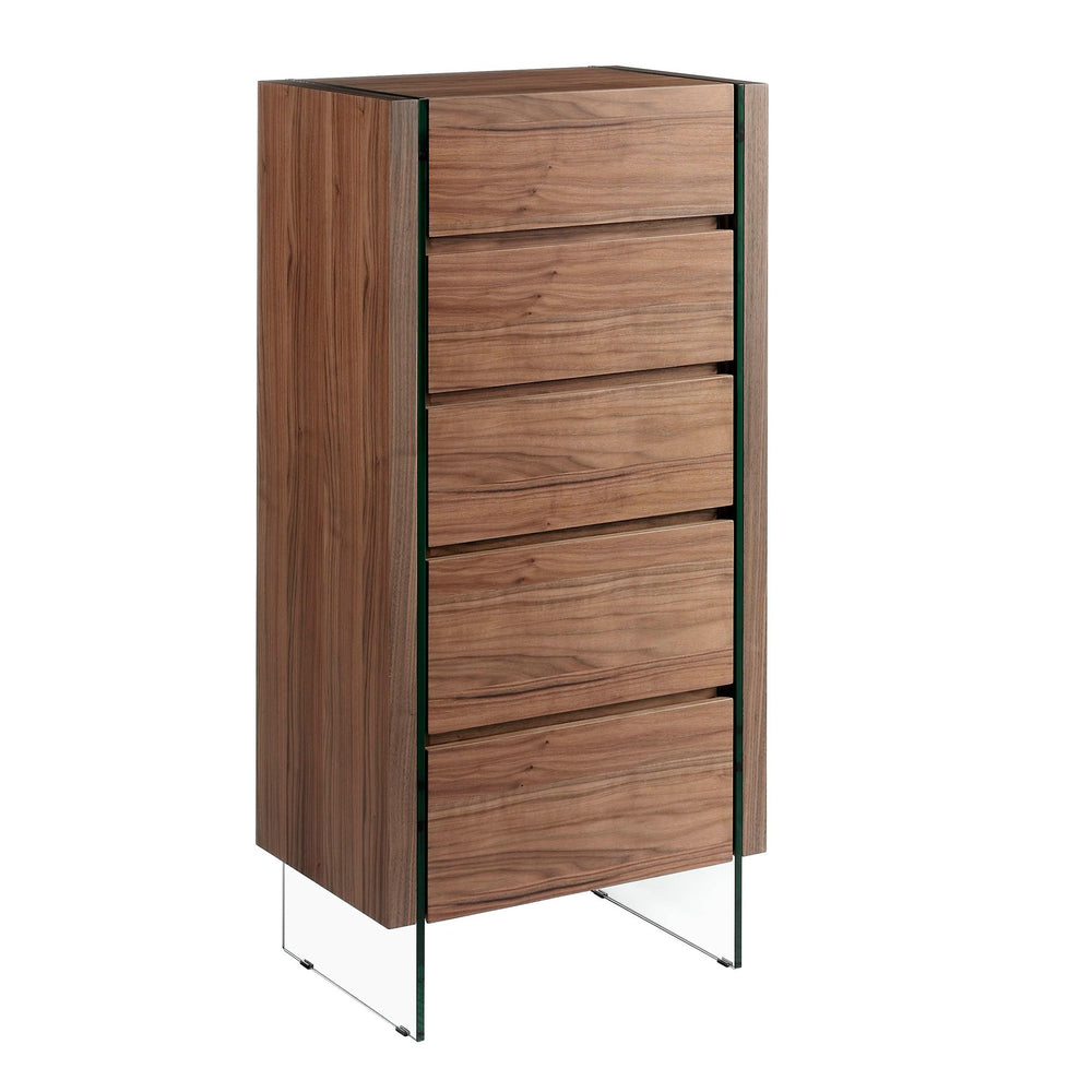 Chiffonier in walnut and tempered glass