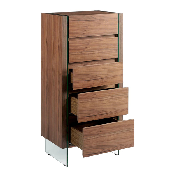 Chiffonier in walnut and tempered glass