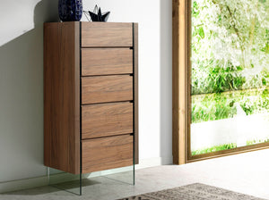 Chiffonier in walnut and tempered glass