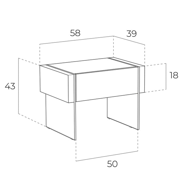 Bedside table in walnut and tempered glass