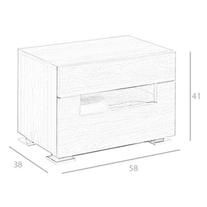 Walnut and polished steel bedside table with interior lighting