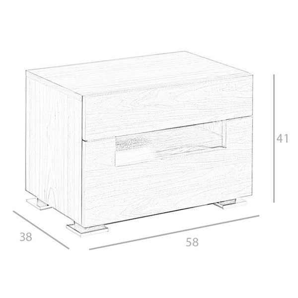 Walnut and polished steel bedside table with interior lighting
