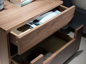Walnut and polished steel bedside table with interior lighting