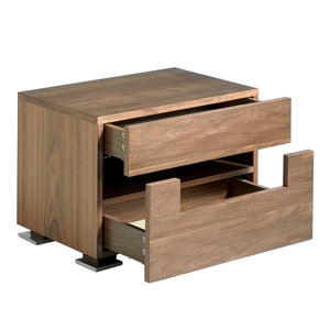 Walnut and polished steel bedside table with interior lighting